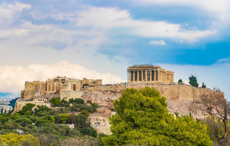 Acropolis of Athens, Greece Under Cloudy Sky
