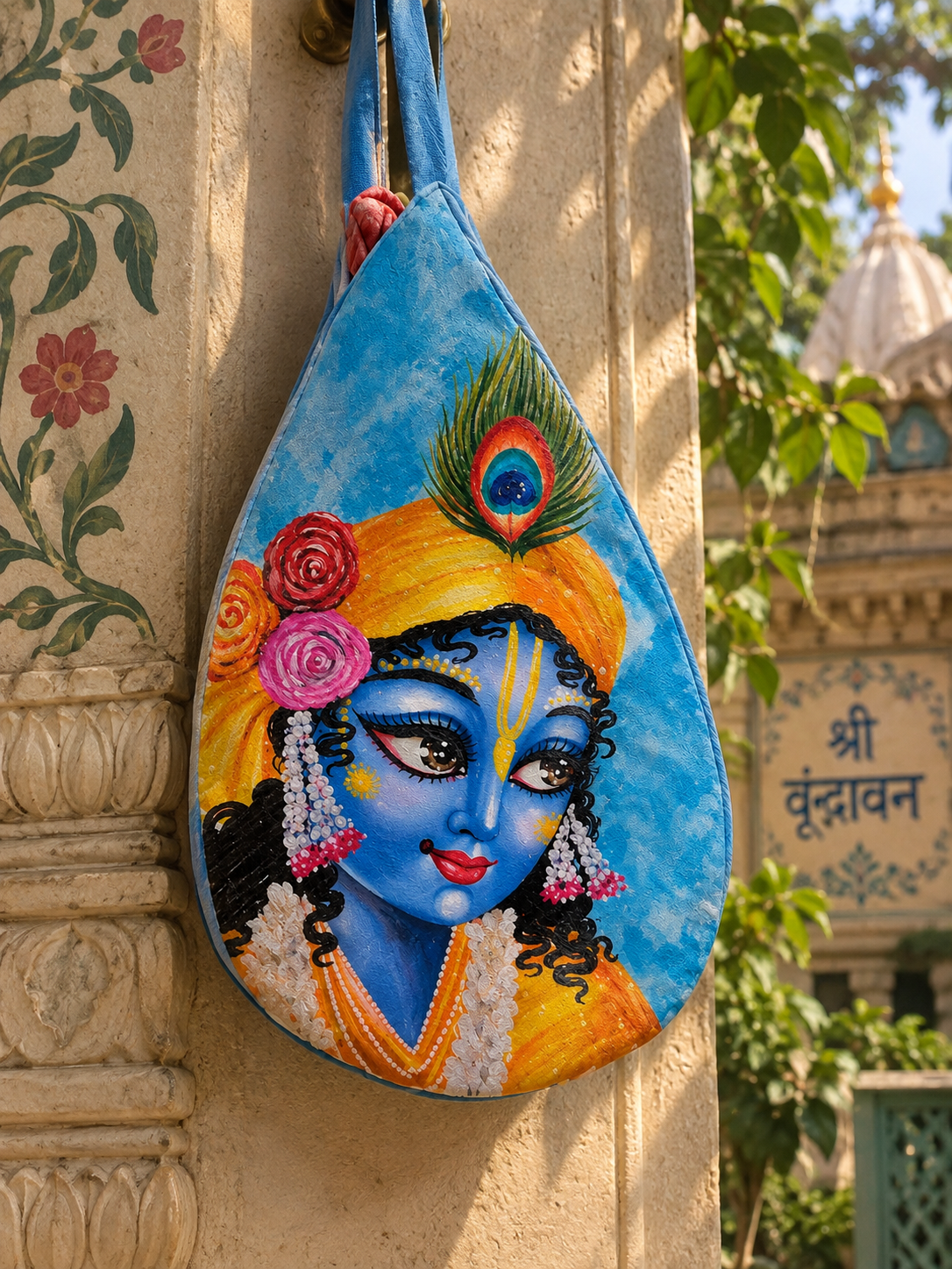 Hand-Painted Washable Japa Beadbag | Krishna