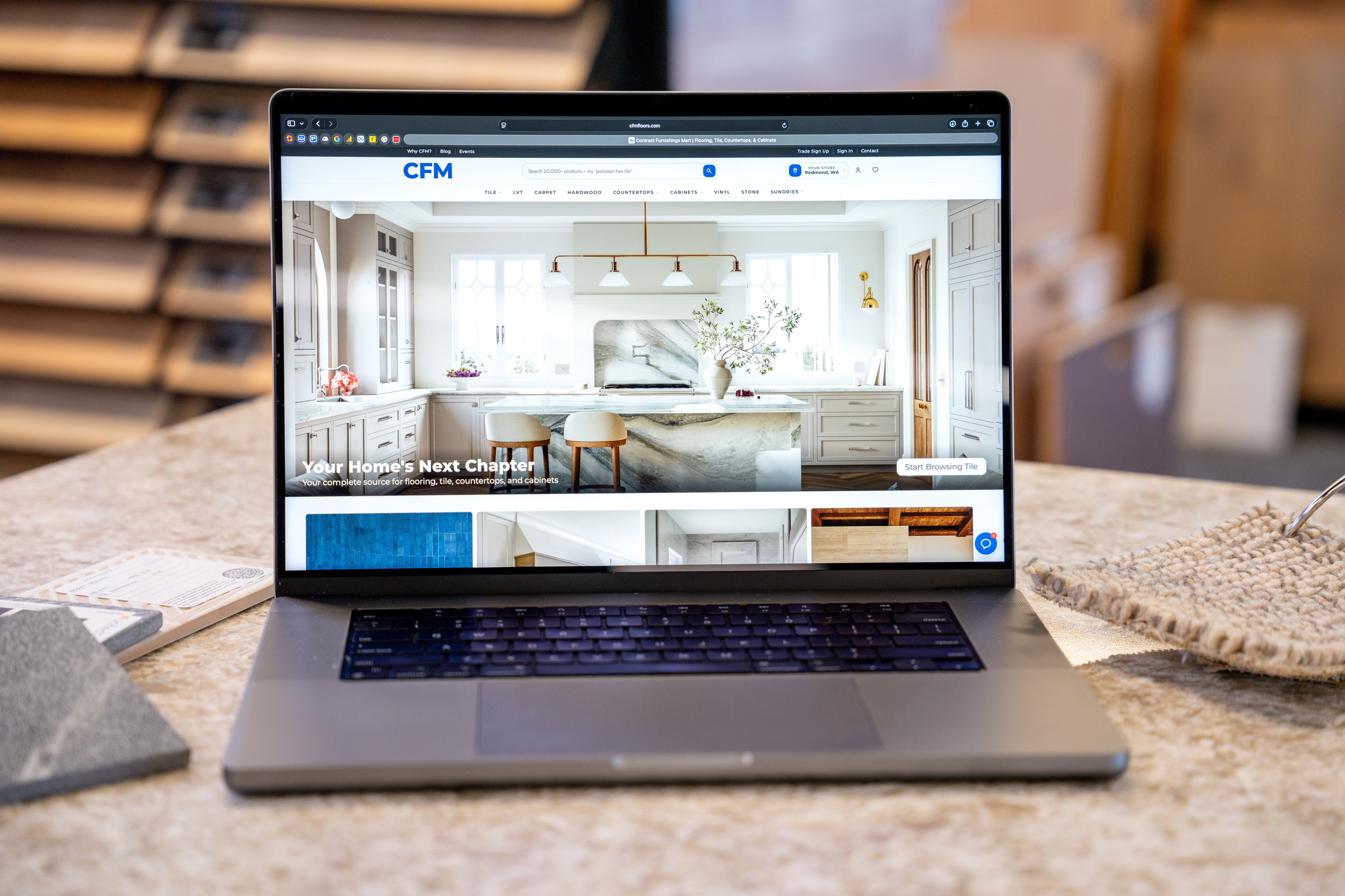 laptop showcasing the cfmfloors.com website