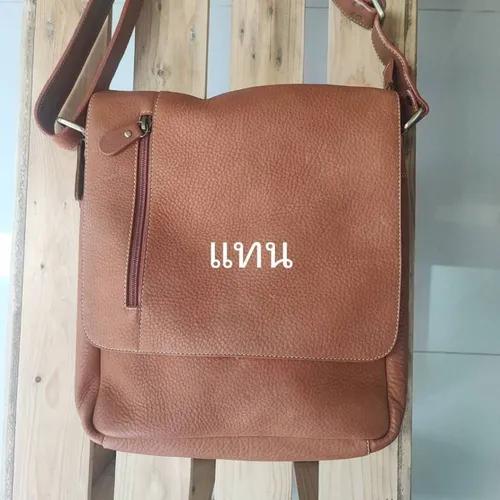 กระเป๋าสะพายข้างหนังแท้ชามัวส์สีน้ำตาลเข้ม ดีไซน์คลาสสิกสำหรับผู้ชายและผู้หญิง - 07