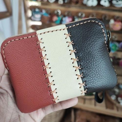 กระเป๋าใส่เหรียญหนังวัวแท้ 100% งานแฮนด์เมดเย็บมือ ใส่บัตร ATM และธนบัตรได้ - 02