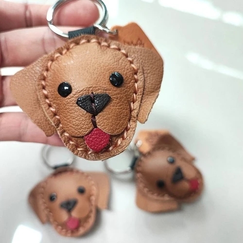 พวงกุญแจหมาหนังแท้รูปโกลเด้นและลาบาดอร์ งานฝีมือเย็บมือ สำหรับห้อยกระเป๋าและกุญแจรถ - 01