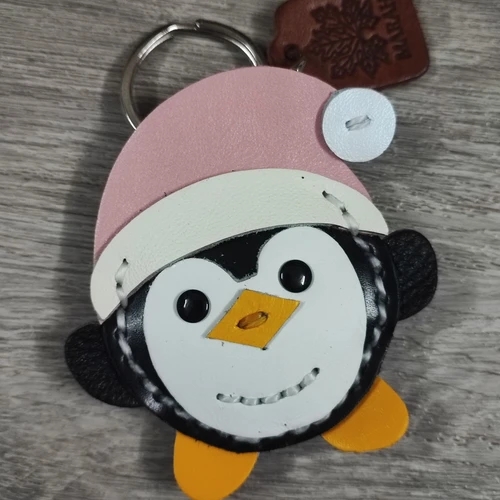 พวงกุญแจเพนกวินหนังแท้ งานแฮนด์เมด สีดำขาว ห้อยกระเป๋าและกุญแจ - 07