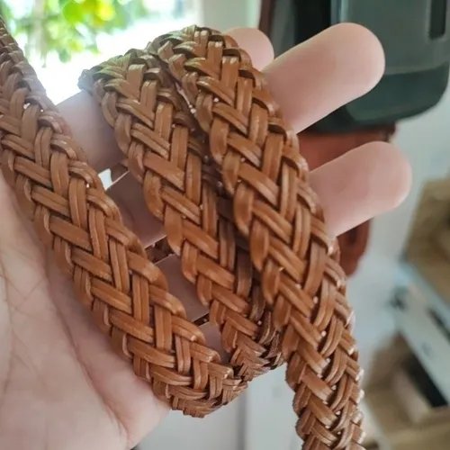 เข็มขัดหนังแท้สายถักแบนสีน้ำตาล ทำจากหนังวัวแท้ 100% หัวเข็มขัดสีเงิน - 07