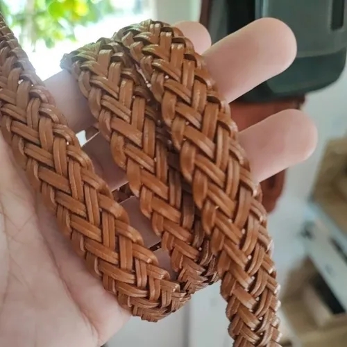 เข็มขัดหนังแท้สายถักแบนสีน้ำตาล ทำจากหนังวัวแท้ 100% หัวเข็มขัดสีเงิน - 07