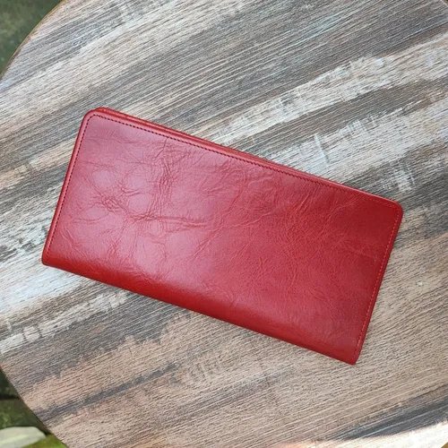 กระเป๋าสตางค์ใบยาวหนังแท้ ชนิดหนังออย สีน้ำตาลเข้ม โชว์ช่องใส่บัตร 13 ช่องด้านใน - 04