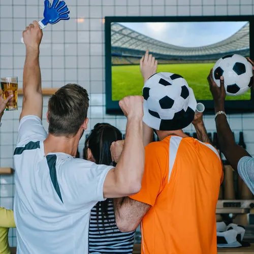 แฟนบอลกลุ่มหนึ่งกำลังเชียร์ทีมโปรดในบรรยากาศสุดคึกคัก