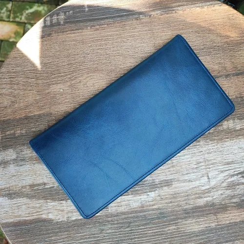 กระเป๋าสตางค์ใบยาวหนังแท้ ชนิดหนังออย สีน้ำตาลเข้ม โชว์ช่องใส่บัตร 13 ช่องด้านใน - 05