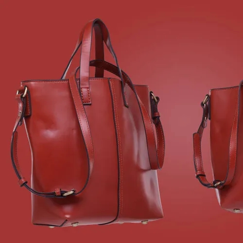 กระเป๋า tote หนัง PU สีน้ำตาลแดงดีไซน์คลาสสิก