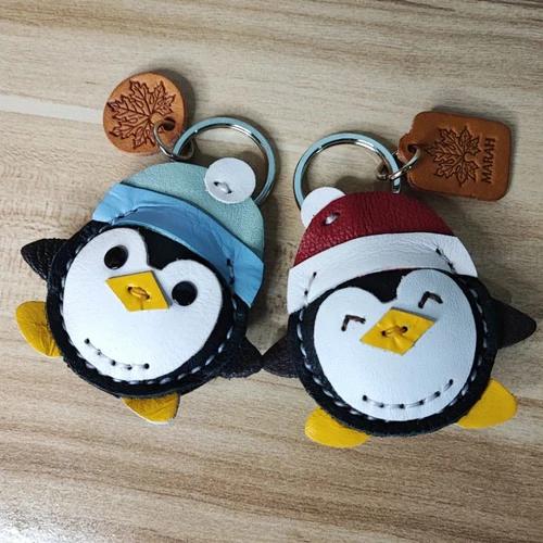 พวงกุญแจเพนกวินหนังแท้ งานแฮนด์เมด สีดำขาว ห้อยกระเป๋าและกุญแจ - 05