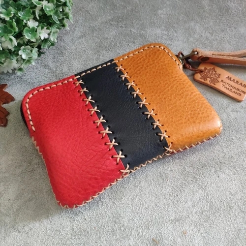 กระเป๋าใส่เหรียญหนังวัวแท้ 100% งานแฮนด์เมดเย็บมือ ใส่บัตร ATM และธนบัตรได้ - 01