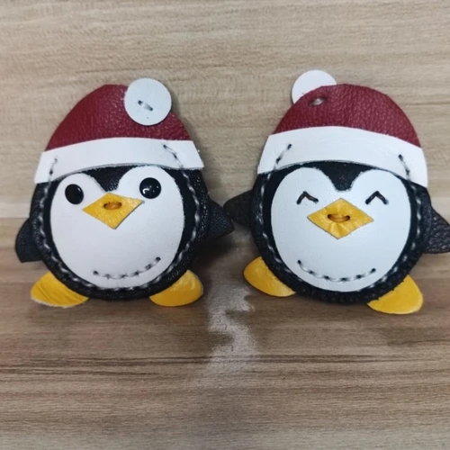 พวงกุญแจเพนกวินหนังแท้ งานแฮนด์เมด สีดำขาว ห้อยกระเป๋าและกุญแจ - 06