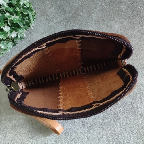 กระเป๋าใส่เหรียญหนังวัวแท้ 100% งานแฮนด์เมดเย็บมือ ใส่บัตร ATM และธนบัตรได้ - 06