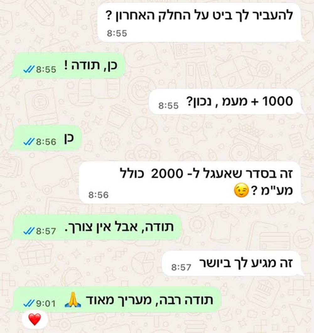 לקוח אחד, לא חשוב שמות, היה צריך לשלם לי הבוקר 1,000 ₪ פלוס מע"מ, שזה יוצא 1,180