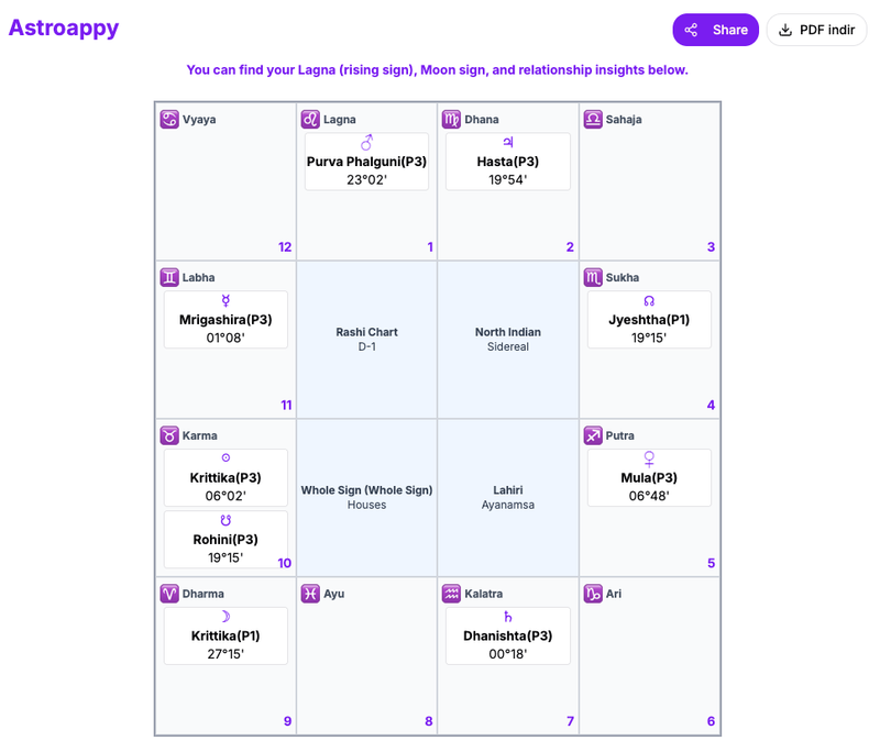Vedic Birth Chart Rashi Chart