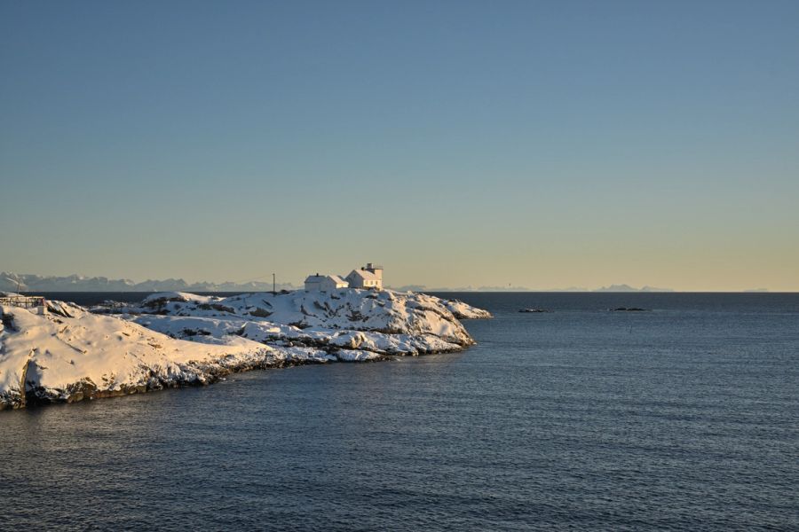 An old fisherman's cabin on the coast of Lofoten Norway in the wintertime