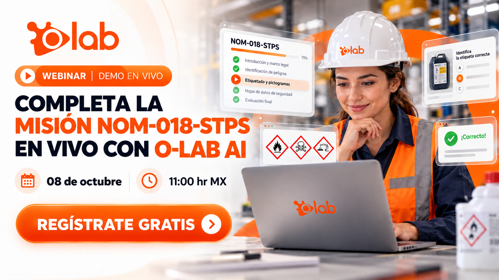 Demo en vivo: Selección de EPP basada en riesgos con O-Lab AI. Viernes 18 de septiembre, 11:00 a. m. hora México. Registro gratis.