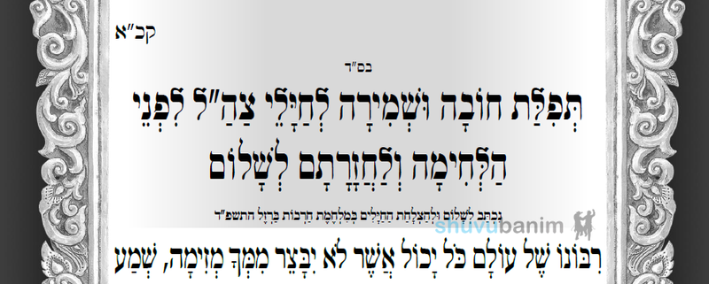 הפיצו לחיילים לשמירה ולהגנה • תפילה חדשה מהגה"צ רבי אליעזר ברלנד שליט"א לשמירה