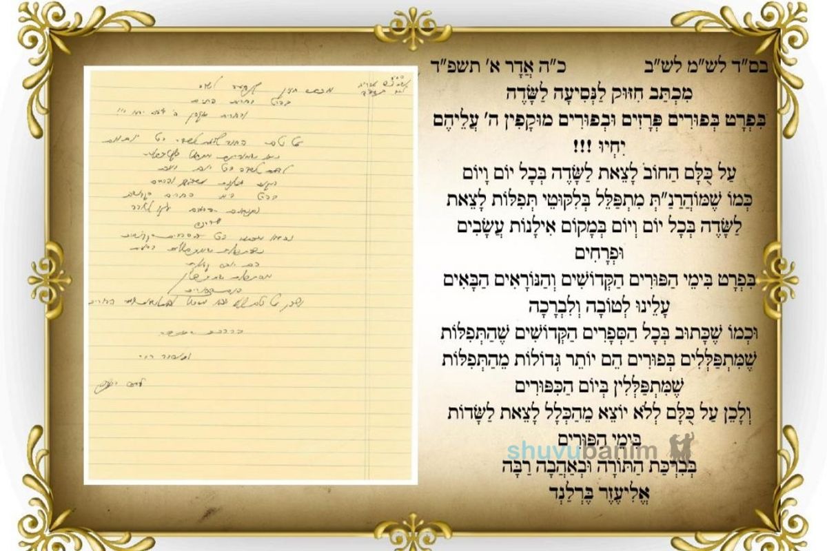 הַתְּפִלּוֹת שֶׁמִּתְפַּלְּלִים בְּפוּרִים הֵם יוֹתֵר גְּדוֹלוֹת מֵהַתְּפִלּוֹת שֶׁמִּתְפַּלְּלִין בְּיוֹם הַכִּפּוּרִים • מכתב חיזוק מהגה"צ רבי אליעזר ברלנד שליט"א להתבודדות בימי פורים