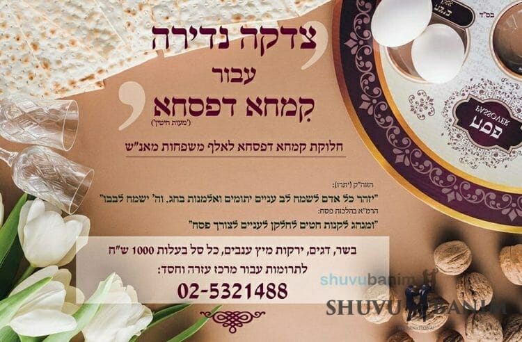 Help Give Kimcha D'Pischa food Baskets to 1000's of Children of the "Shuvu Banim" Community