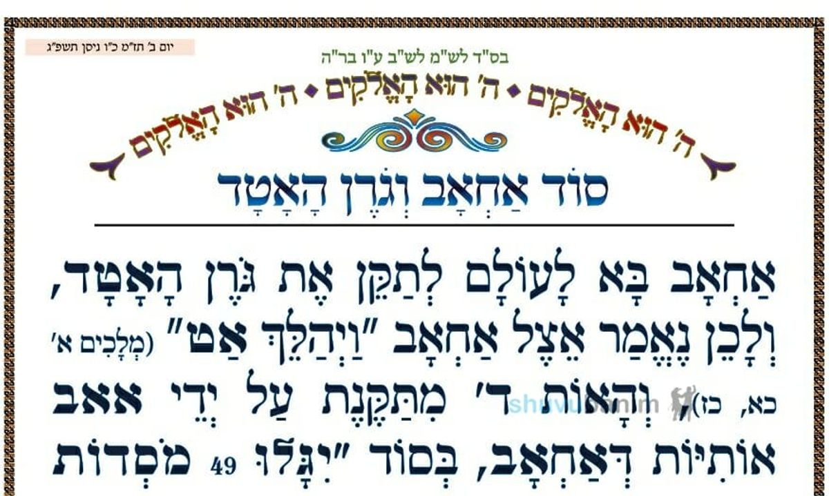 סוד 'אחאב וגורן האטד' • המאמר היומי מהגה"צ רבי אליעזר ברלנד שליט"א