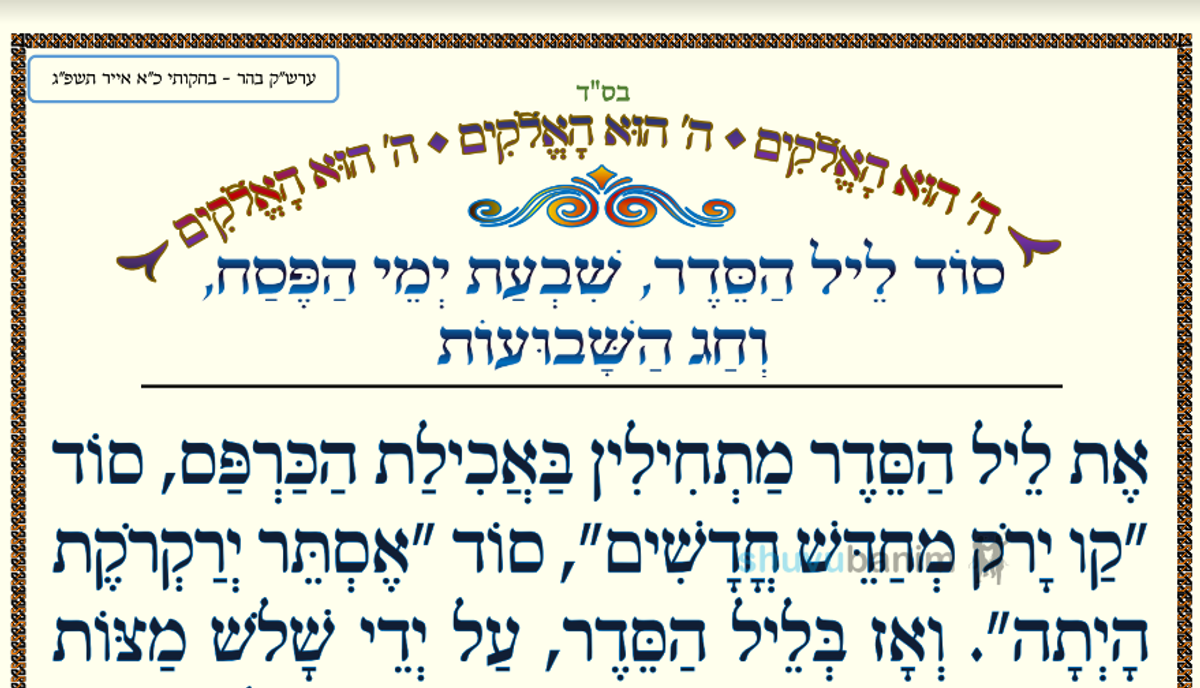 סוד ליל הסדר שבעת ימי הפסח וחג השבועות • המאמר היומי מהגה"צ רבי אליעזר ברלנד שליט"א