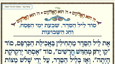 סוד ליל הסדר שבעת ימי הפסח וחג השבועות • המאמר היומי מהגה"צ רבי אליעזר ברלנד שליט"א