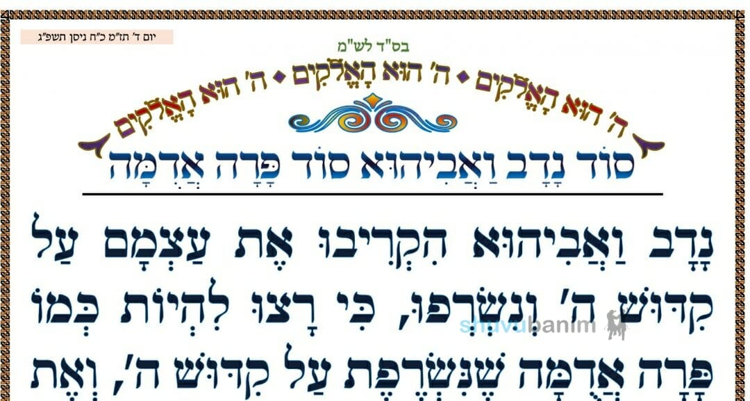 סוד נדב ואביהוא סוד פרה אדומה • המאמר היומי מהגה"צ רבי אליעזר ברלנד שליט"א