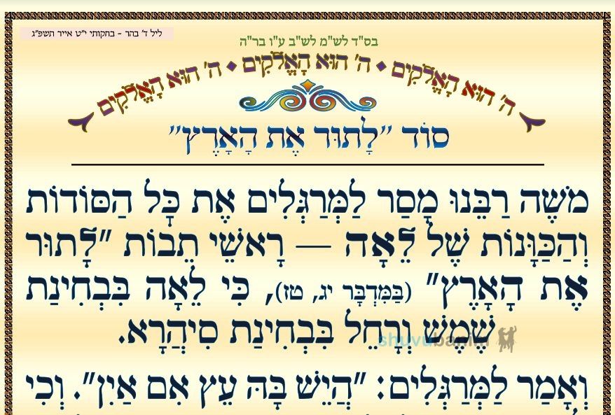 סוד לתור את הארץ • המאמר היומי מהגה"צ רבי אליעזר ברלנד שליט"א