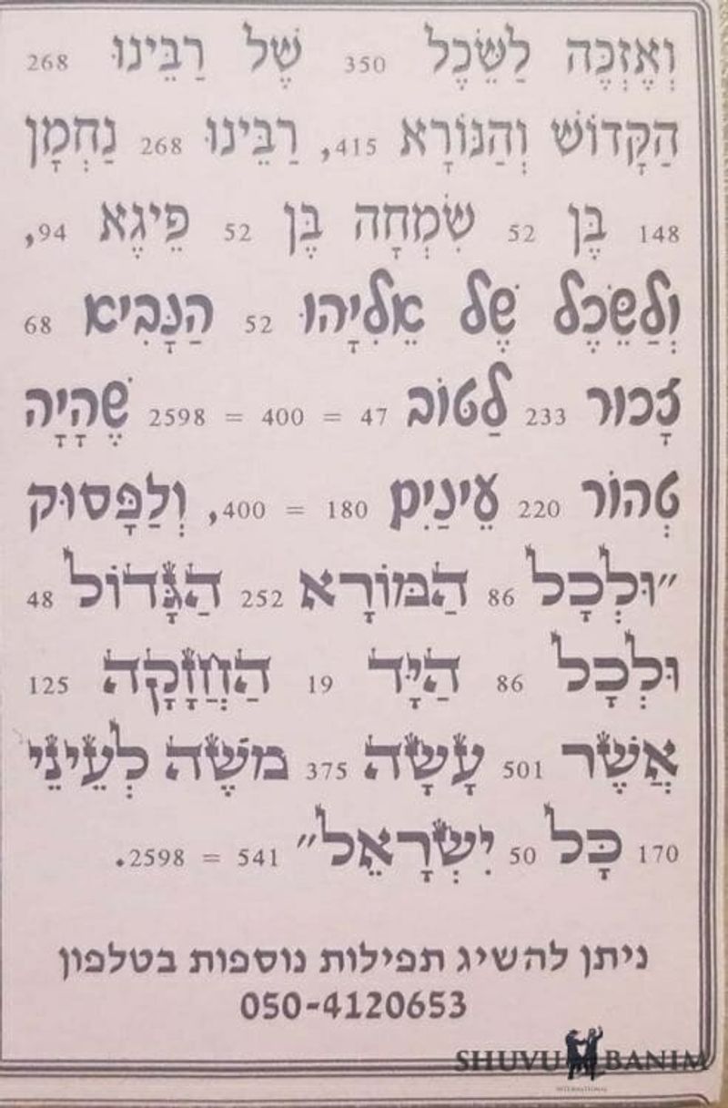 Second side of Hebrew text of prayer to be like the Matriarchs