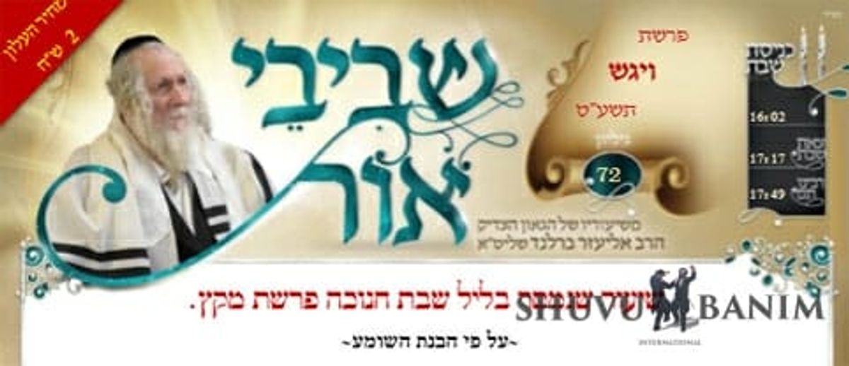 שיעורי הגה"צ הרב אליעזר ברלנד שליט"א - עלון שבבי אור 72 לפרשת ויגש