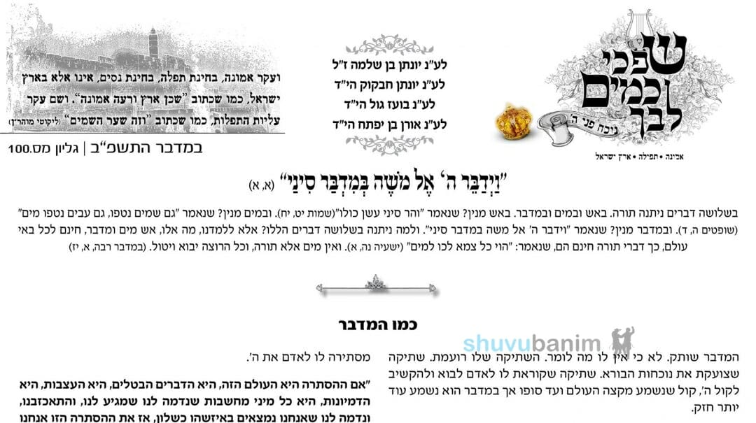 עלון שפכי כמים לבך - פרשת במדבר