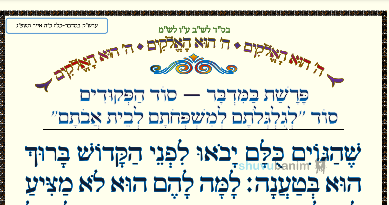 פָּרָשַׁת בַּמִּדְבָּר סוֹד הַפְּקוּדִים • המאמר היומי מהגה"צ רבי אליעזר ברלנד שליט"א