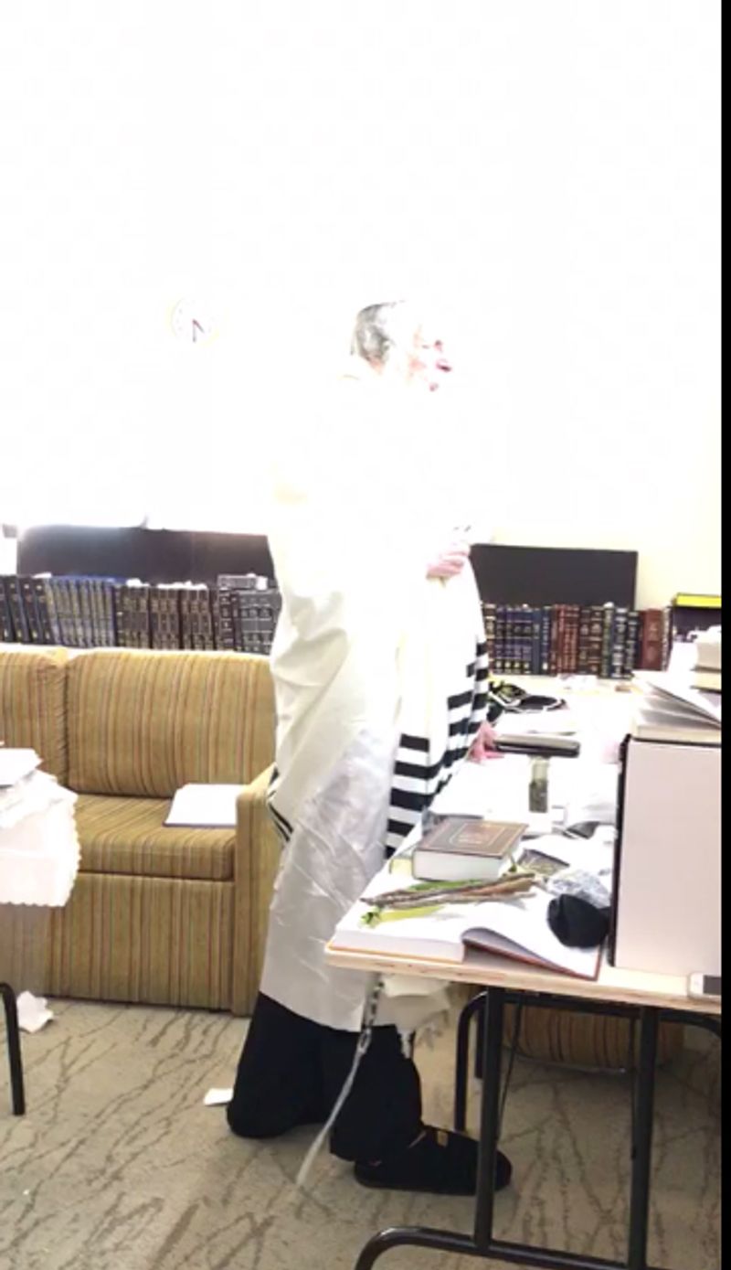 הרב ברלנד מוקף אור לבן בזמן מסירת השיעור של ל