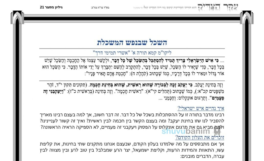 העלון עיקר הצדיק - פרשת במדבר