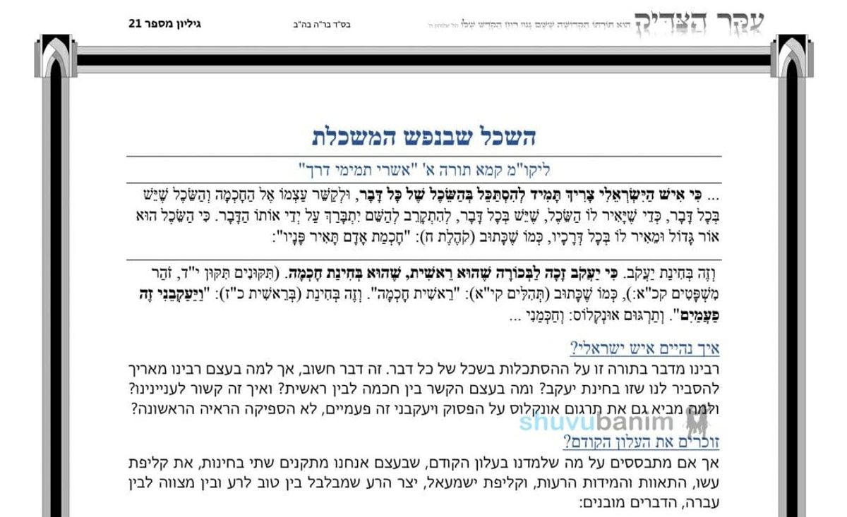 העלון עיקר הצדיק - פרשת במדבר