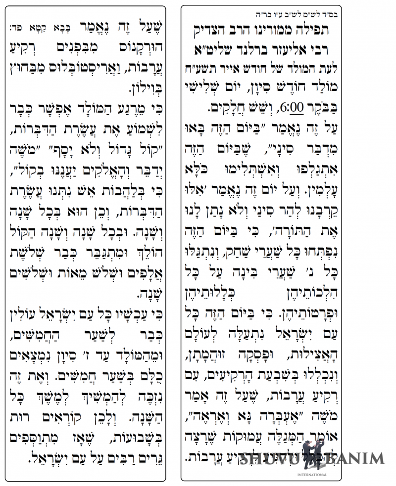 תפילה למולד חודש סיוון תשע"ח