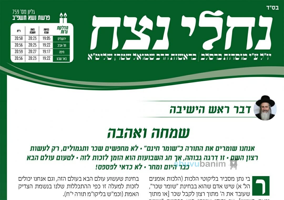 עלון נחלי נצח - פרשת נשא תשפ"ב