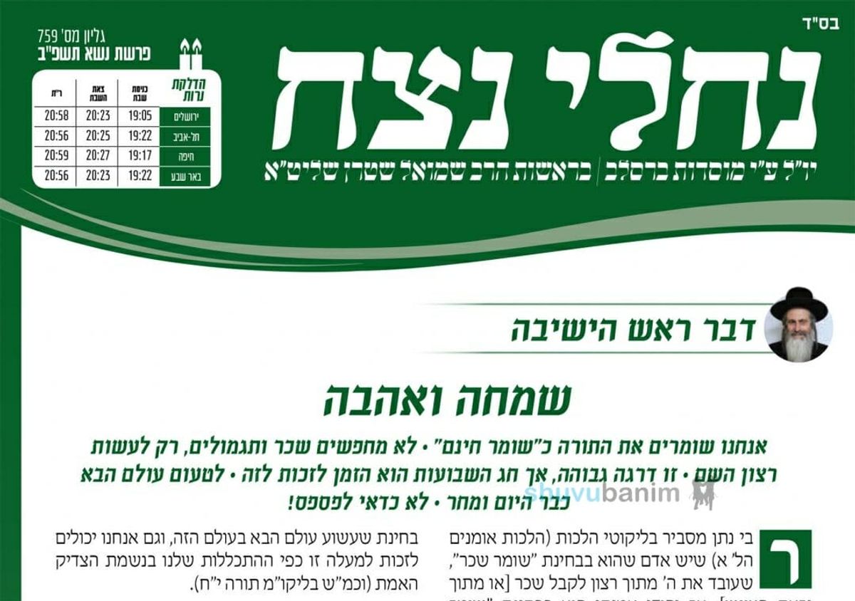 עלון נחלי נצח - פרשת נשא תשפ"ב