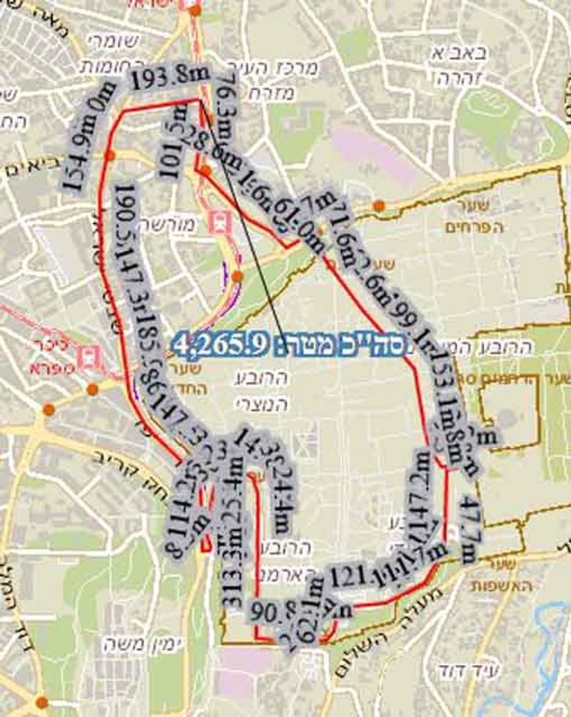 המפה המראה את המסלול בו עברה תהלוכת הגה