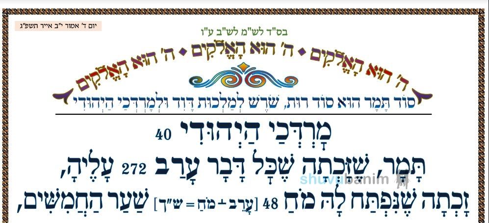 סוד תמר הוא סוד רות, שורש למלכות דוד ולמרדכי היהודי • המאמר היומי מהגה"צ רבי אליעזר ברלנד שליט"א