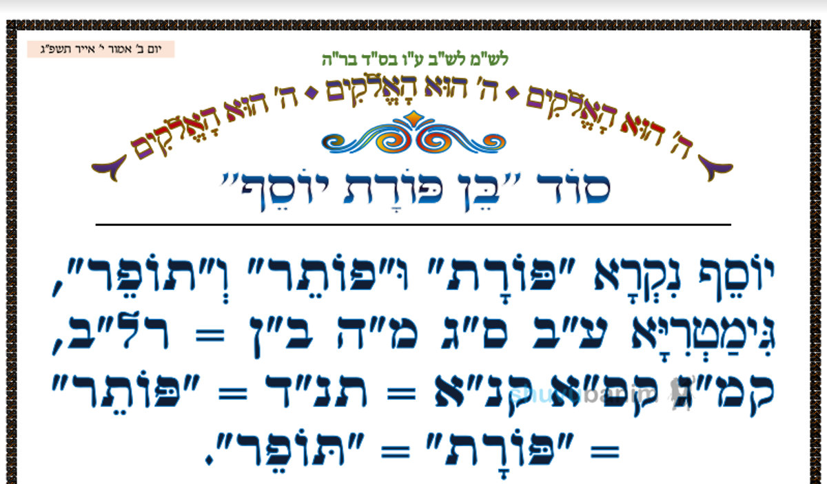 סוד בן פורת יוסף • המאמר היומי מהגה"צ רבי אליעזר ברלנד שליט"א