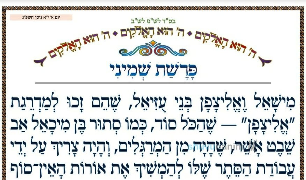 פרשת שמיני • המאמר היומי מהגה"צ רבי אליעזר ברלנד שליט"א