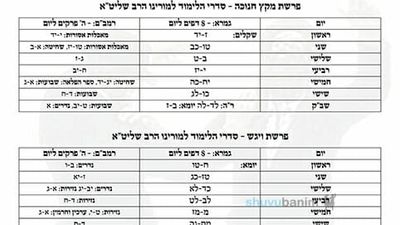 טבלת סדר הלימוד בגמרא וברמב"ם שסידר הגה"צ הרב אליעזר ברלנד שליט"א