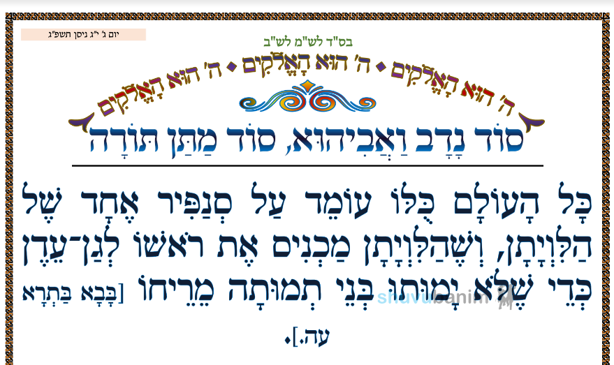 סוד נדב ואביהו סוד מתן תורה • המאמר היומי מהגה"צ רבי אליעזר ברלנד שליט"א