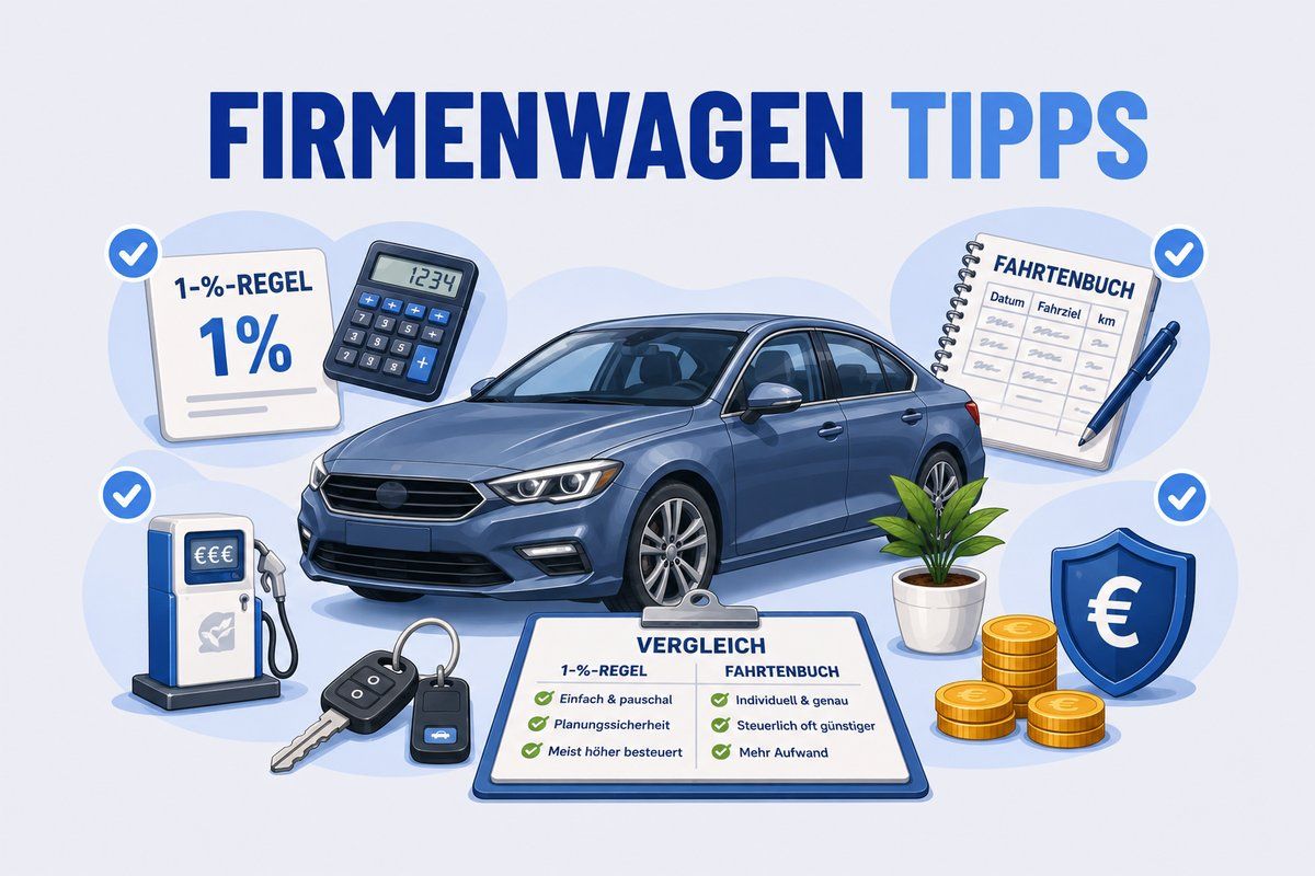 Firmenwagen 2026: 1-%-Regel oder Fahrtenbuch im Vergleich