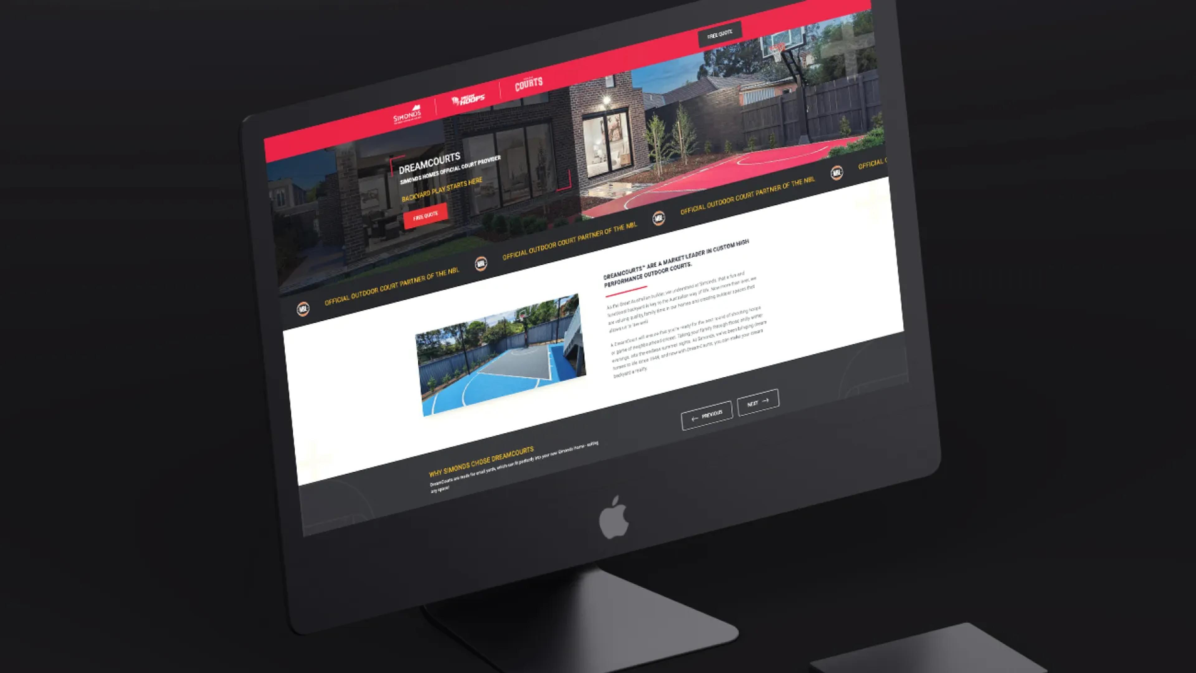 A mockup of the Dreamcourts website.