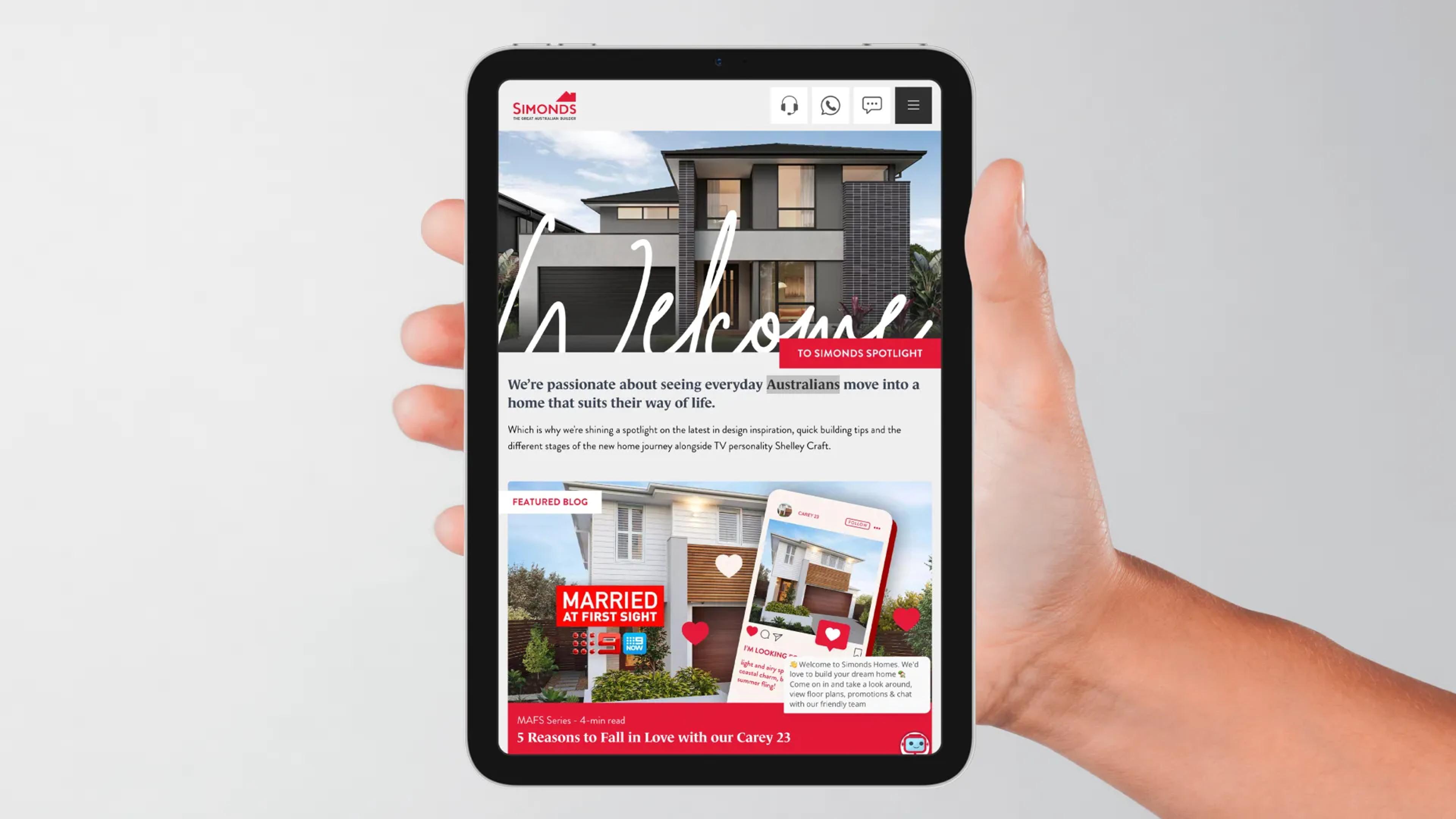 A mockup of the website on a tablet.