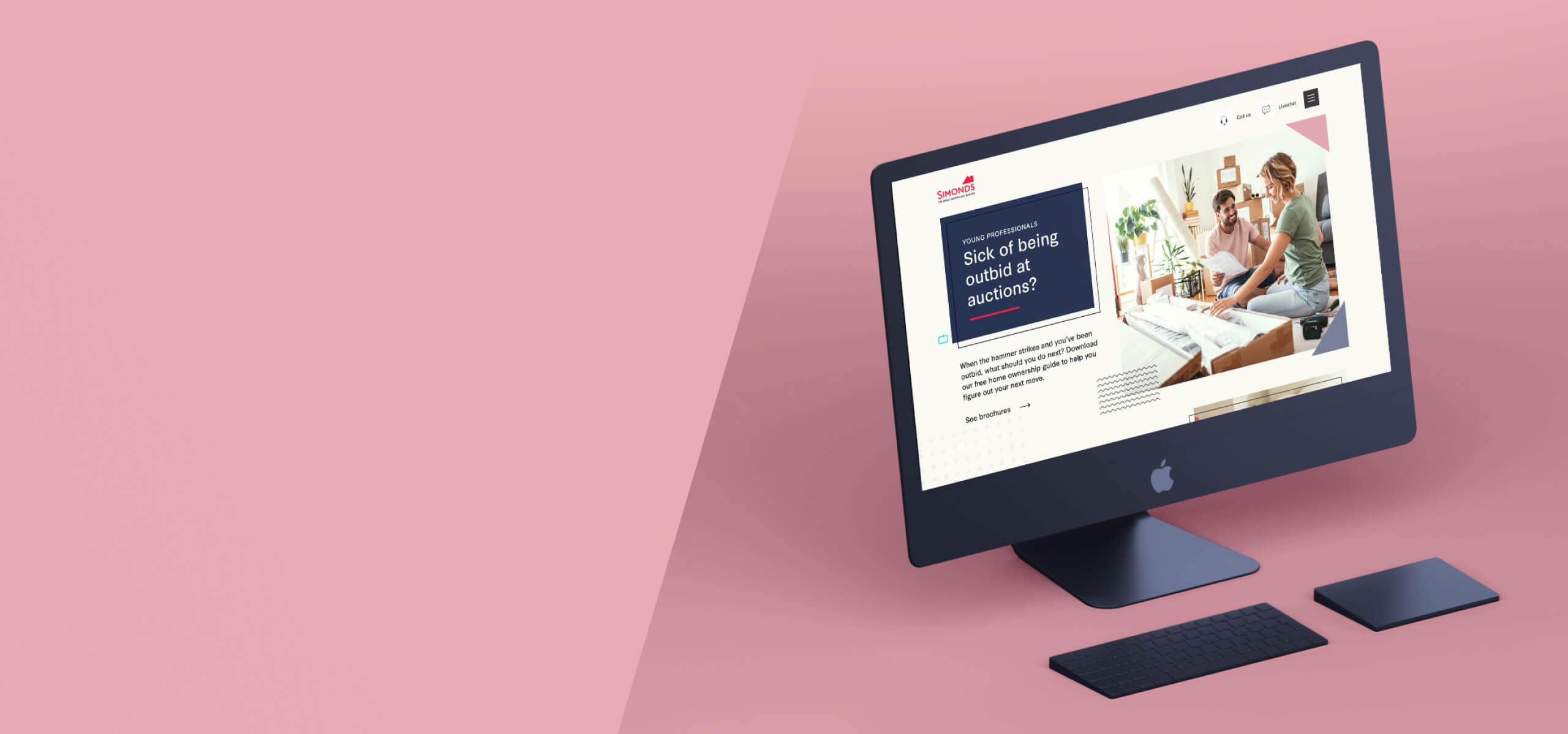 A desktop mockup of a design for Young Professionals, a campaign by Simonds Homes. This design was never developed and was only a design concept