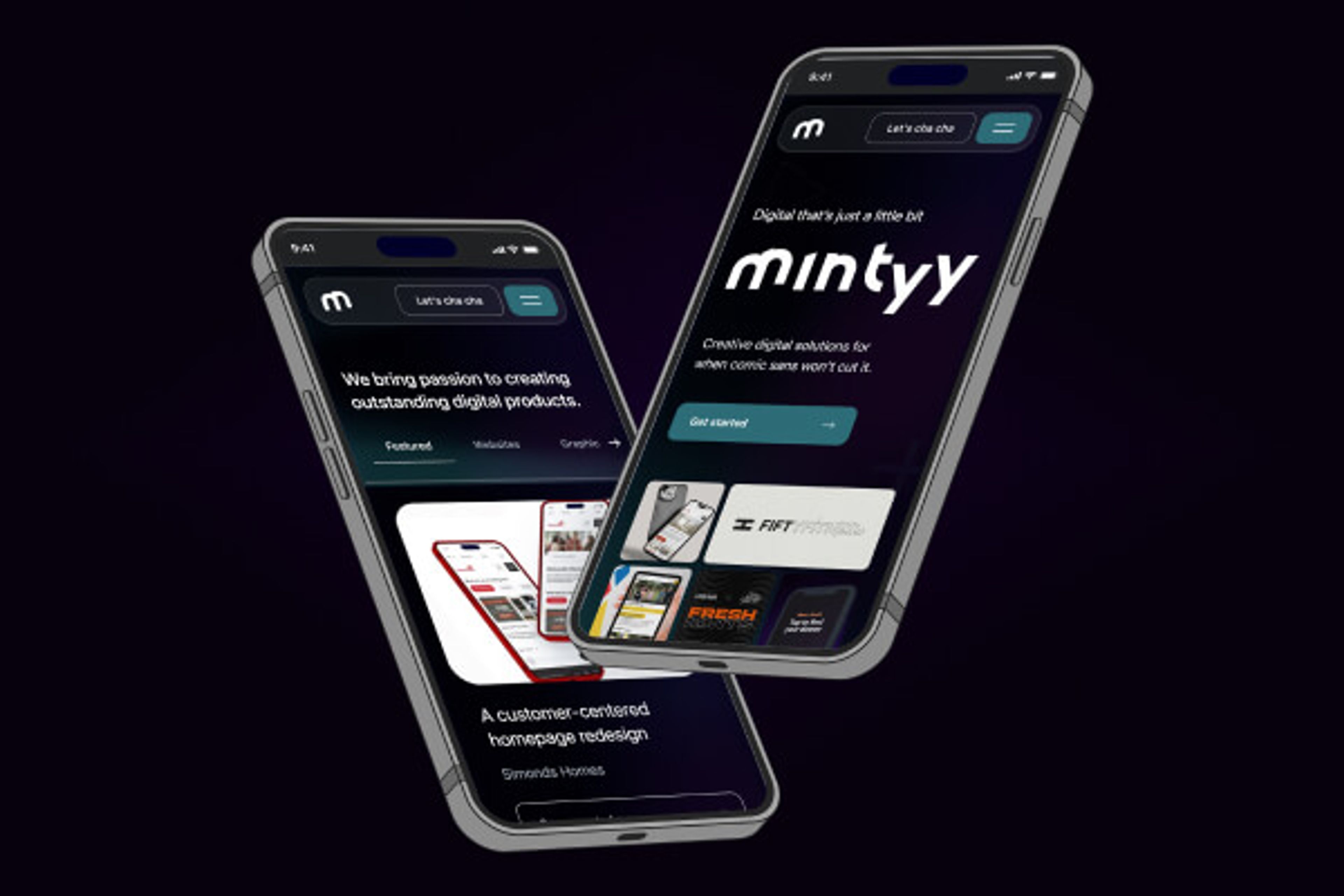 A graphic mockup of the mintyy website on two mobile devices.